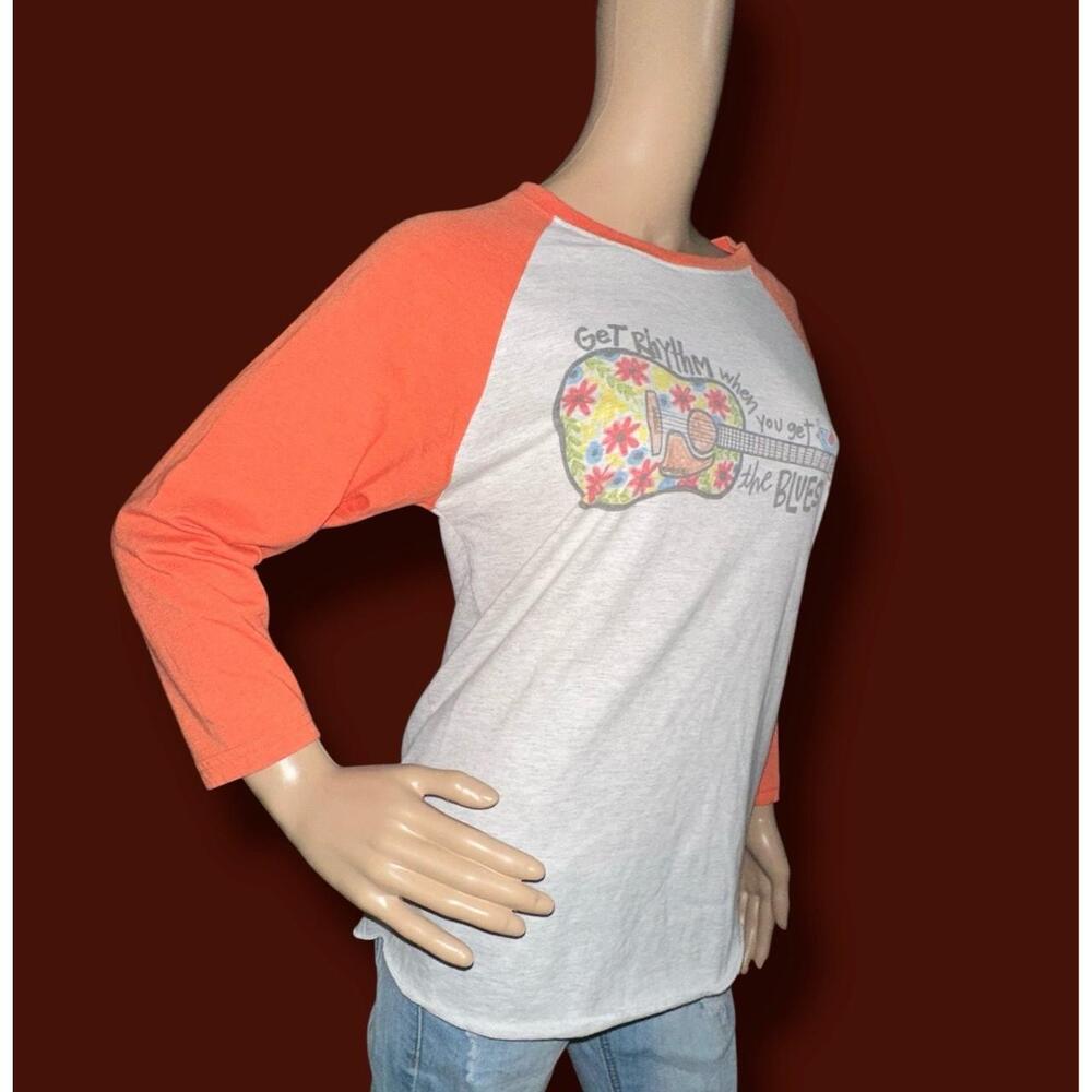 ❤️Luckybird Graphic Guitar Raglan Tee “Get Rhythm” Size S